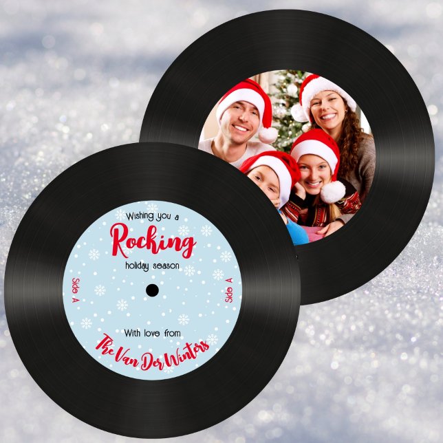Custom Retro Music Record Rocking Photo  Holiday Card (Creator Uploaded)