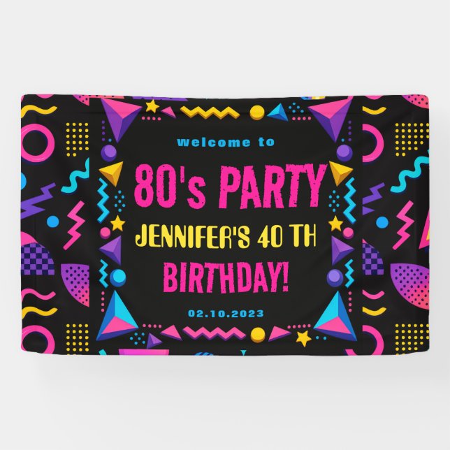 Custom Retro Neon 80’s Birthday Adult Banner (Horizontal)