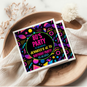 Custom Retro Neon 80’s Birthday – Fun Adult  Napkin