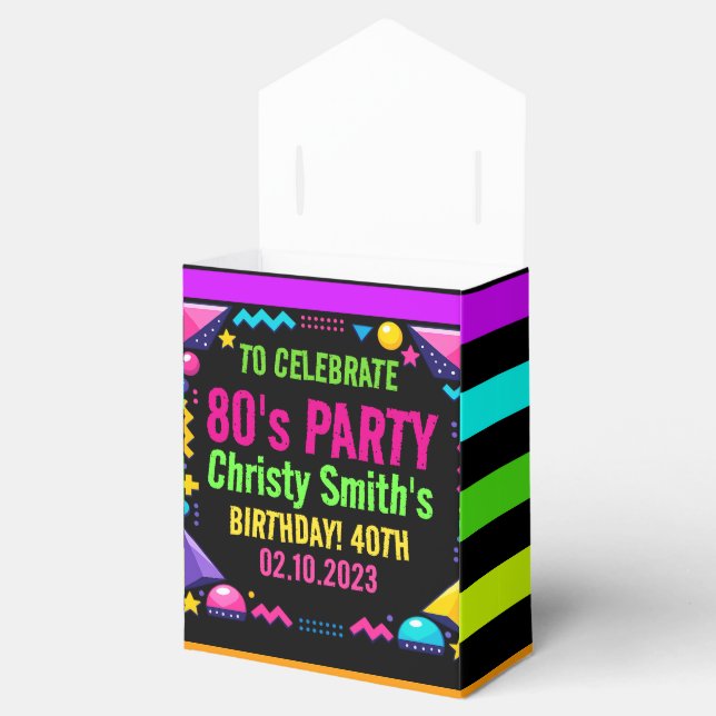 Custom Retro Neon 80’s Birthday Party Favour Box (Opened)