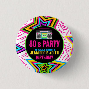 Custom Retro Neon 80's Birthday Party 3 Cm Round Badge