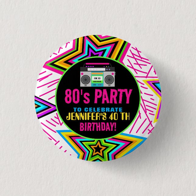 Custom Retro Neon 80's Birthday Party 3 Cm Round Badge (Front)