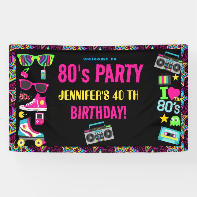 Custom Retro Neon 80's Birthday Party Banner (Horizontal)