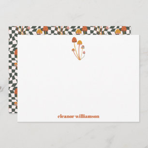Custom Retro Orange Mushroom Chequerboard Shower Thank You Card