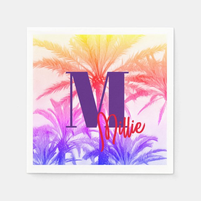Custom Retro Palm Tree Summer Vibes Design Napkin (Front)