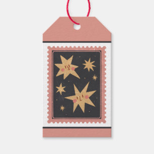 Custom Retro Paper Stamp Starry Holiday Night Gift Tags