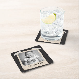 Custom Retro Photo Party Favours Celebration Square Paper Coaster