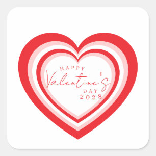 Custom Retro Pink Red Heart Valentines Day Square Sticker