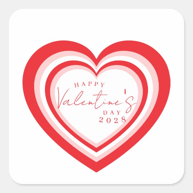 Custom Retro Pink Red Heart Valentines Day Square Sticker (Front)
