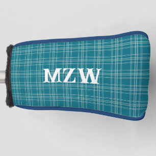 Custom Retro Plaid Blue/Green Golf Putter Cover