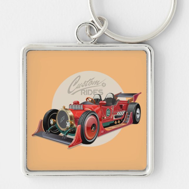 Custom retro race car concept key ring (Front)