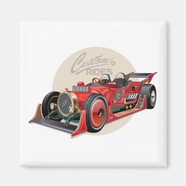 Custom retro race car concept magnet (Front)