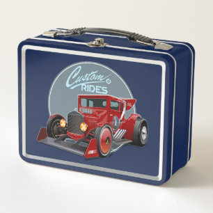 Custom retro race car concept metal lunch box