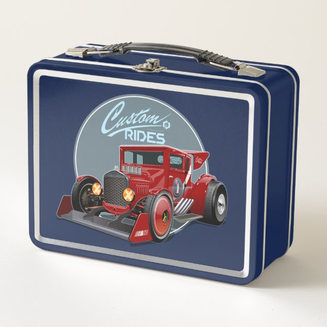 Custom retro race car concept metal lunch box (Front)
