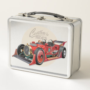 Custom retro race car concept metal lunch box