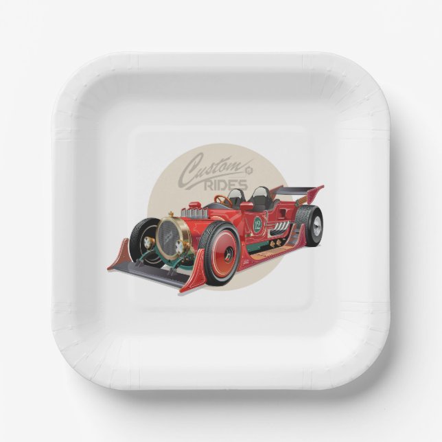 Custom retro race car concept paper plate (Front)