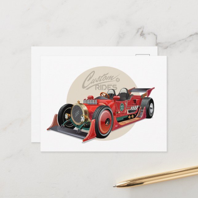 Custom retro race car concept postcard (Front/Back In Situ)