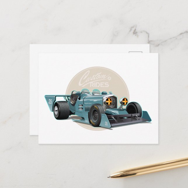 Custom retro race car concept postcard (Front/Back In Situ)