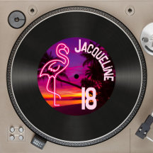 Custom Retro Record Neon Flamingo 18th Birthday