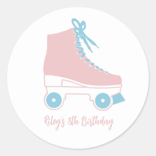 Custom Retro Roller-skate Pink Blue Painting Classic Round Sticker