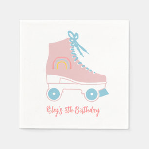 Custom Retro Roller-skate Pink Blue Painting  Napkin