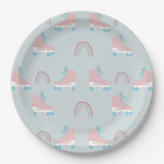 Custom Retro Roller-skate Pink Blue Painting  Paper Plate