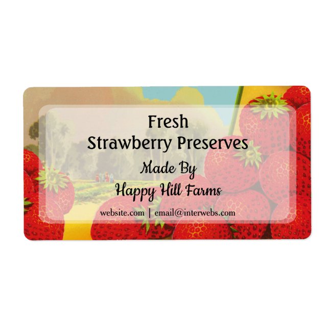 Custom Retro Strawberry Farm Art Canning Labels (Front)