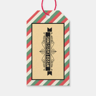 Custom Retro Striped "Merry Christmas" Holiday Gift Tags