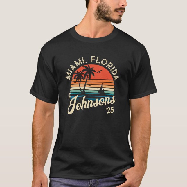 Custom Retro Sunset Family Beach Vacation Matching T-Shirt (Front)