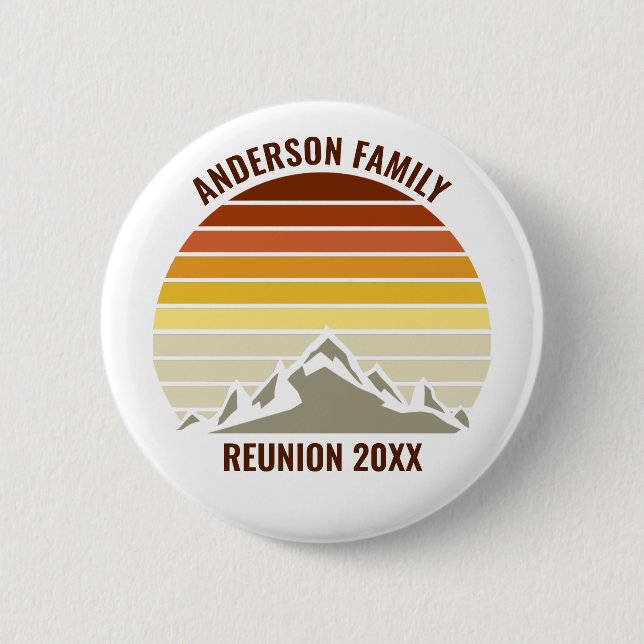 Custom Retro Sunset Mountain Family Reunion Party 6 Cm Round Badge (Front)
