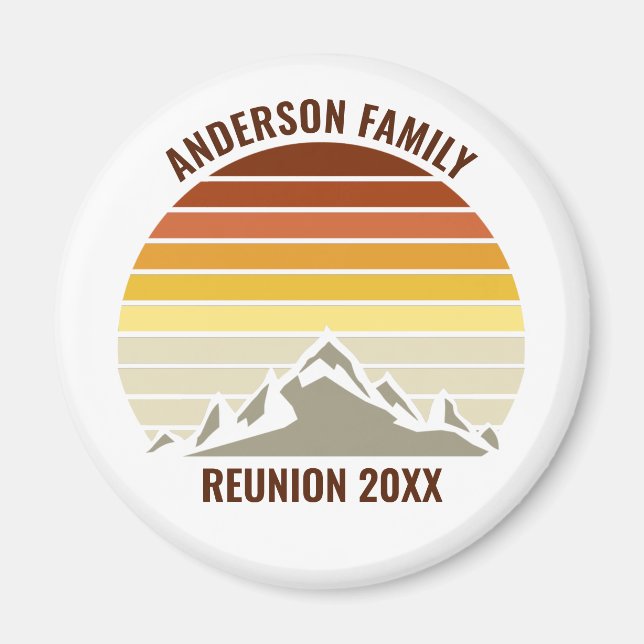 Custom Retro Sunset Mountain Family Reunion Party Magnet (Front)