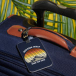 Custom Retro Sunset Mountain Navy Blue Luggage Tag<br><div class="desc">This cool orange vintage sunset over rocky mountains in nature makes a great image for a customised navy blue luggage tag for a family reunion,  road trip,  or summer vacation outdoors.</div>
