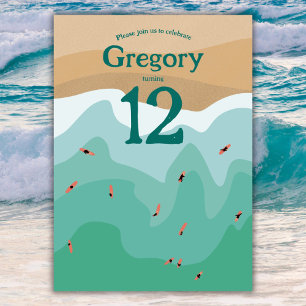 Custom Retro Surfing Ocean 12th birthday  Invitation