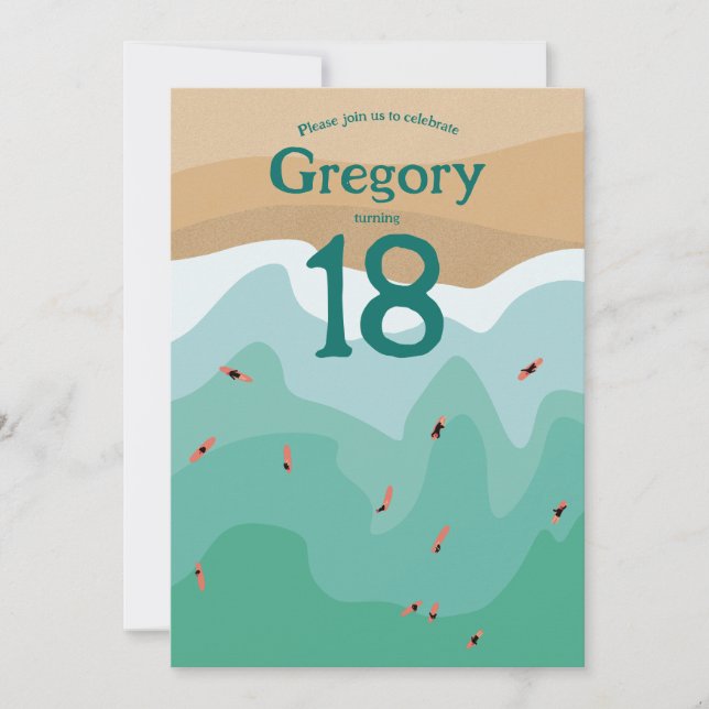 Custom Retro Surfing Ocean 18th birthday  Invitation (Front)