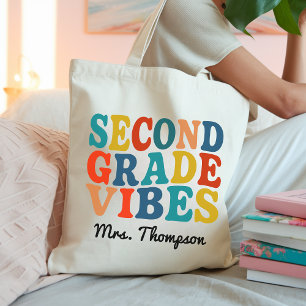 Custom Retro Teacher Tote, Second Grade Vibes Bag