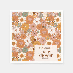Custom Retro Terracotta Boho Floral Baby Shower Napkin