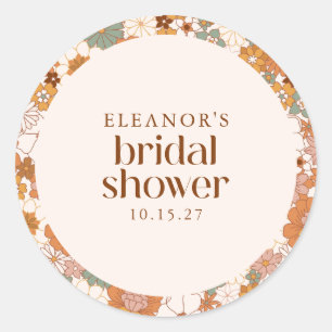 Custom Retro Terracotta Boho Floral Bridal Shower Classic Round Sticker