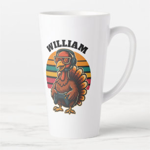 Custom Retro Thanksgiving Turkey Gamer Latte Mug
