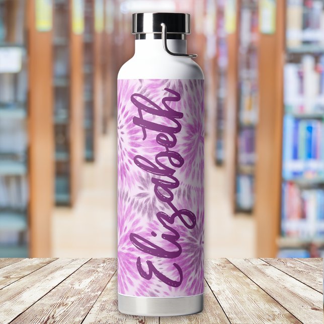 Custom Retro Tie Dye Magenta Monogram  Water Bottle (Creator Uploaded)