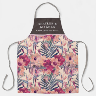 Custom Retro Tropical Hibiscus Wren Apron