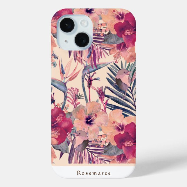 Custom Retro Tropical Hibiscus Wren Case-Mate iPhone Case (Back)