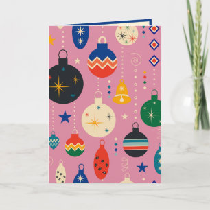 Custom Retro Vintage Colourful Ornaments Holiday Card