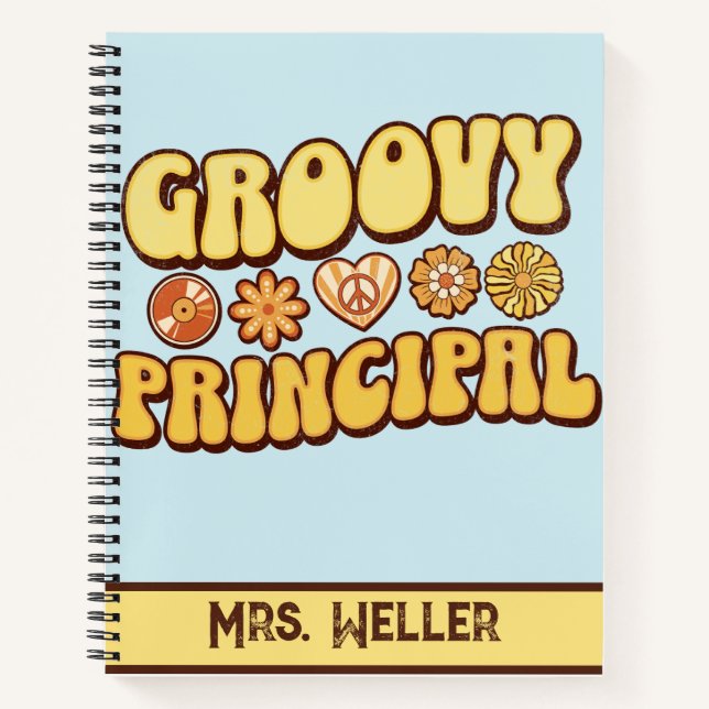 Custom Retro Vintage Groovy Principal Flower power Notebook (Front)