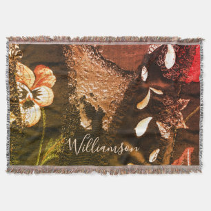 Custom Retro Vintage Patchwork Embroidery Look  Throw Blanket