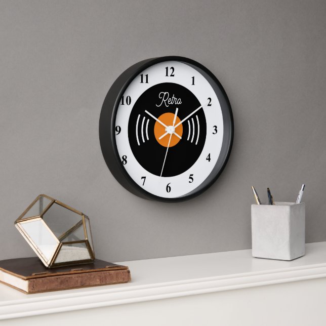 Custom retro vinyl gramophone record wall clock (Office)