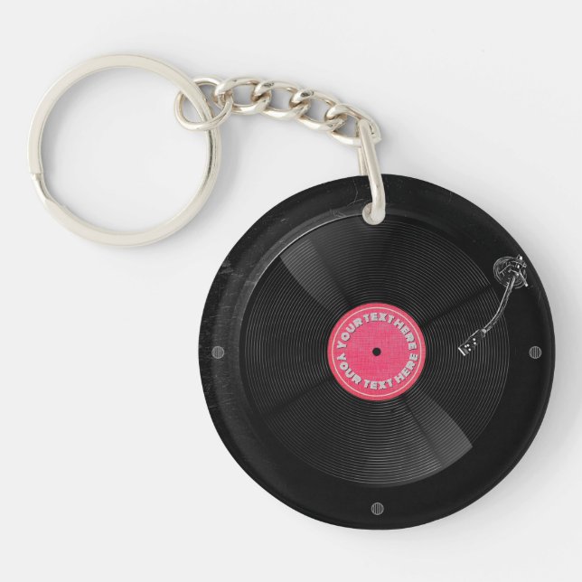 Custom Retro Vinyl Record Turntable Acrylic  Key Ring (Front)
