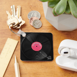 Custom Retro Vinyl Record Turntable Square  Key Ring