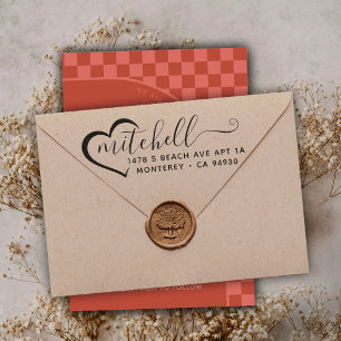 Custom Return Address Family Couple Heart  Rubber Stamp