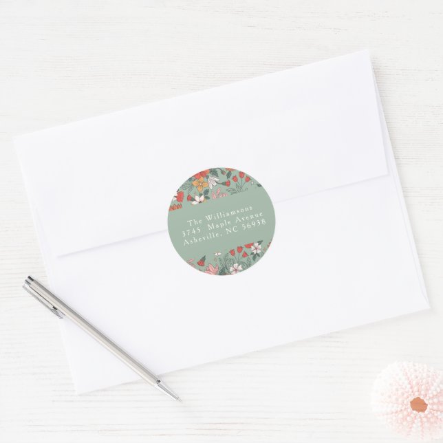 Custom Return Address Green Christmas Botanical Classic Round Sticker (Envelope)
