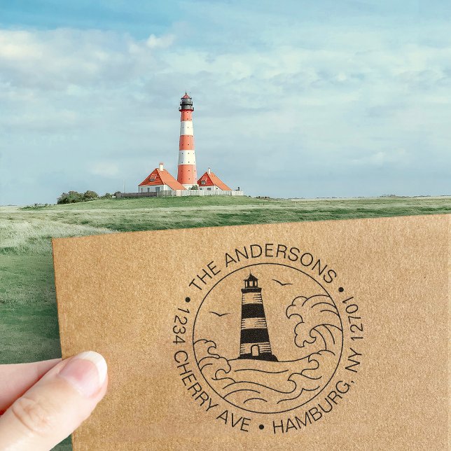 Custom Return Address Lighthouse Coastal Nautical Self-inking Stamp (Creator Uploaded)
